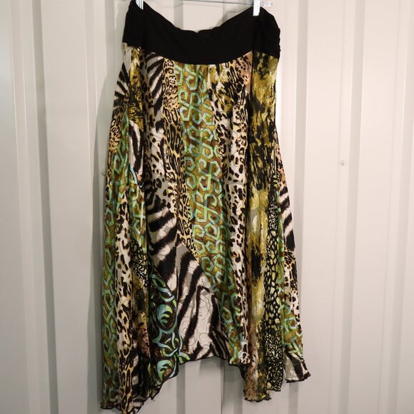 Boston Proper Womens Asymmetric Patchwork Animal Print Floral Skirt Size Lg Y2K - Picture 1 of 8